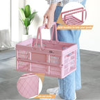 20 Liter Folding Storage Basket, Collapsible Plastic Folding Box, Storage Crates for Home, Office, Garage (Pink) - color: Pink