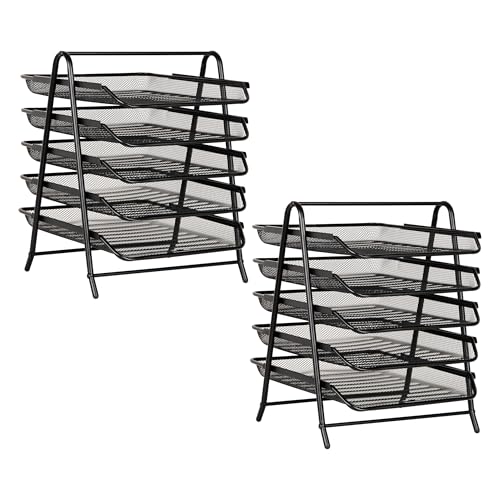 Mind Reader 5-Tier Paper Tray, Desktop Organizer, File Storage, Office, Metal Mesh, 11.75"L x 14"W x 15"H, Set of 2, Black - style: 5-Tier