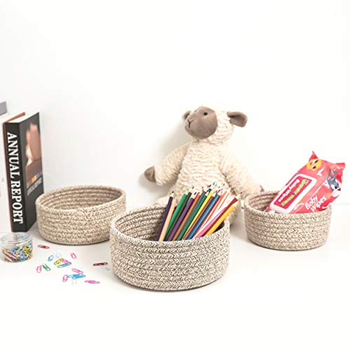 MINTWOOD Design Set of 3 Cotton Rope Nesting Bowls, Small Catch All Basket, Cute Closet Baskets and Bins for Shelves, Mini Table Basket Organizer for Small Accessories, Light Brown - color: Light Brown