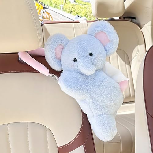 Tissue Box Cover Plush Tissue Box Holder for Car, Home, Decorative Holder/Organizer for Bathroom Vanity Countertop, Nightstands, Office Desk-Fuzzy Elephant - color: Fuzzy Elephant