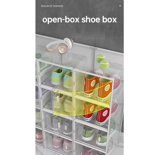 6-Pack Clear Plastic Stackable Shoe Storage Boxes for Sneakers, Boots, for Entryway, Living Room, Bedroom, Garage, Car Trunk, as Shoe Rack Substitute and Display Case for Small Space Organization - color: White