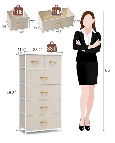 Crestlive Products Dresser for Bedroom Tall Skinny Dresser Storage Tower - Sturdy Steel Frame, Wood Top, Fabric Bins, Wood Handles - Organizer Unit for Entryway, Hallway, Closets - 6 Drawers (Beige) - color: Beige, style: 6 Drawers