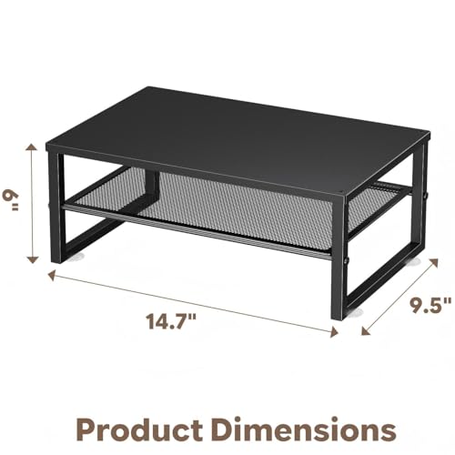 Ekisemio 2-Tier Computer Monitor Stand Riser, Desk Organizer for Monitor, Black