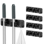 homeasy Wall Mount Mop and Broom Holder, Heavy Duty Stainless Steel Organizer Rack with Hooks | 4-Pack, 2-in-1 No Drill & Screw Installation, Black - color: Black-4