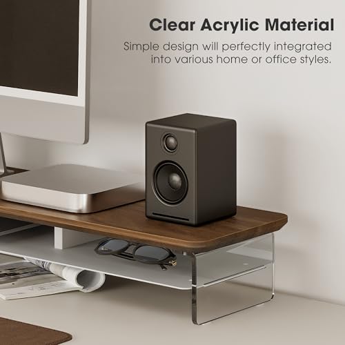 Fenge Acrylic Monitor Stand Riser, 42.5 Inches Dual Monitor Stand with Metal Storage, 2 Tier Acrylic Computer Riser for Desk, Clear Laptop Stand for PC, Laptop, Printer, TV, Brown - color: Brown, size: 42.5in