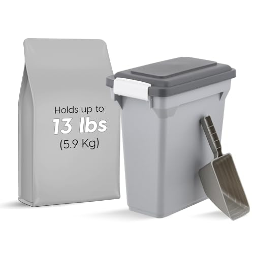IRIS USA Dog Food Storage Container, Airtight Lid, 2-Cup Scoop, Up to 13 Pounds Pet Food Storage, Versatile Pet Food Bin, Treats, BPA Free, Gray/Dark Gray - color: Dark Gray