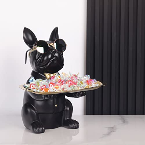 French Bulldog Gifts Statue Tray Organizer for Keys, Candy, Jewelry, Earrings, Entrance Piggy Bank - Modern Decor Resin French Bulldog Decor Entryway Table, Coffee Table, Office Desk, Home Decor - color: Black