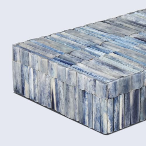 Handicrafts Home Large Decorative Storage Box 12x6– Coffee Table Organizer Box, Modern Home Décor Accent, Keepsake Memory Box, Jewelry Storage Box, Boho Decorative Box with Lid for Shelf, Mantle Decor - color: IVORY-OCEAN, size: 12x6x2 Inch