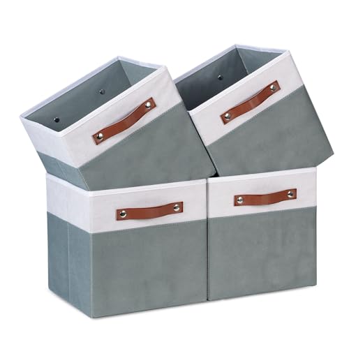Temary 11x11 Storage Cubes Fabric Cube Storage Bins with Handles Clothes Storage Boxes Baskets for Organizing Home, Shelf, Closet (White&Grey, 11 x 11 x 11) - color: White&Grey, size: 11x11x11