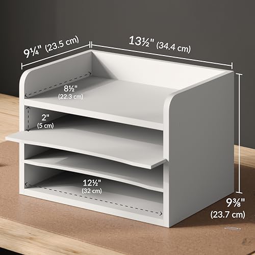 Ballucci File Organizer, 4-Tier Office Desk Organizer, Open Top Wood Paper Organizer for Classroom, Mail Sorter Paper Tray with Adjustable Storage Shelves, White - color: White, size: 4 Tier Open-Top