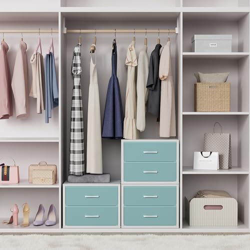 BOLUO Stackable Storage Drawers Closet Organizers and Storage Fabric Blue 2 Drawer Dresser for Bedroom 2 Packs Modern - color: Blue, size: M(11.2"D x 15.2"W x 16.1"H)