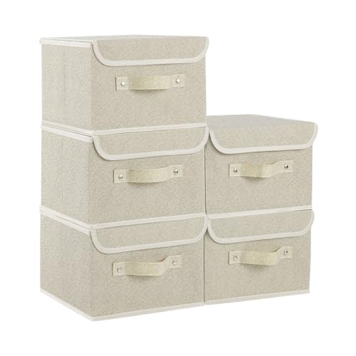 Fabric Storage Bins Cube Organizers with Flip-Top Lid and Handles,Storage Boxes for Organizing Home,Office,and Closet,Grey and Beige,5 Pack 10.2 X 7.9 X 6.7 in - color: Beige/Gray, size: 10.2x7.9x6.7in(5-pack)