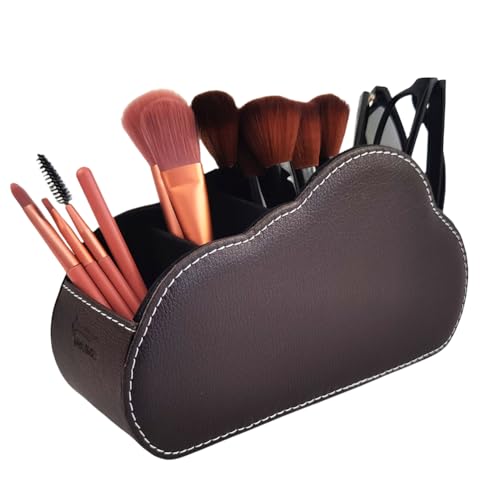 Remote Control Holder - 5 Spacious Compartments TV remote holder Caddy Leather Control Storage Tabletop Desk Organizer for Remote Controller,Office Stationery,Makeup Brush - color: Dark Brown1