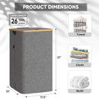 BALEINE Laundry Hamper with Lid, Tall Laundry Baskets with Bamboo Pull Handles, Large Laundry Bin with Internal Support (26 Gal/100L, Beige) - color: Beige, size: 100 liters