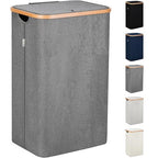 LONBET Laundry Basket with Lid, Made from Breathable Fabric | Aesthetic Clothes Hampers for Laundry with Side Handles & Sturdy Bamboo Frame (26 Gallons - Single, Gray) - color: Gray, style: 26 Gallons - Single