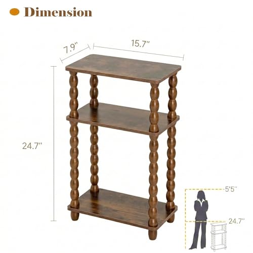 dreampossible Narrow Side Table 3-Tier, Skinny End Table with Solid Wood Legs for Small Spaces, Slim Console Table Nightstand for Living Room Bedroom Sofa Gap, Thin Bedside Table with Storage Shelf - size: Rectangle(7.9''x15.7''x24.7'')