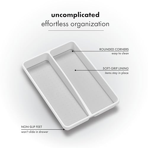 madesmart Small Utensil Tray, Multi Purpose Storage Organizer, Deep Storage for Ladles, Whisks & Serving Tools, Non Slip Lining, for Drawers & Home Organization, White