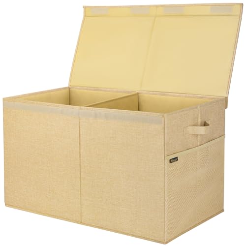 BALEINE Fabric Storage Bins with Lid, Collapsible Extra Large Storage Boxes Bins Baskets with Divider for Home Organizing (25"x13"x16", Khaki) - color: Khaki, size: 25"x13"x16"