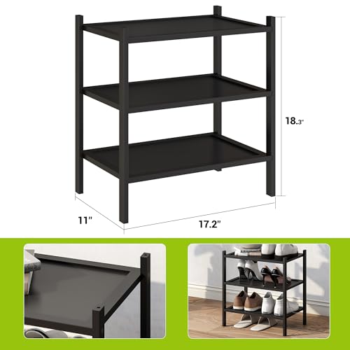 BMOSU 3-Tier Bamboo Small Shoe Rack Premium Stackable Shoe Shelf Storage Organizer for Hallway Closet Living Room Entryway Organizer(Black) - color: Black, size: Small-3-Tier（17*11*18.3inches）