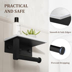 BWE Matte Black Toilet Paper Holder with Marble Shelf, Toilet Paper Roll Holder Wall Mounted, Toilet Paper Roll Holder with Phone Shelf 304 Stainless Steel Tissue Holder for Bathroom Washroom - color: Black