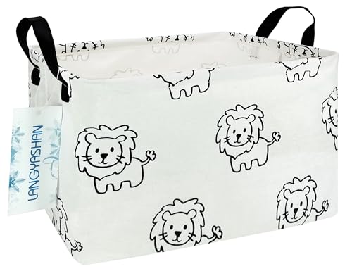 LANGYASHAN Rectangular Storage Bin Collapse Canvas Fabric Cartoon Storage Basket with Handles for Organizing Home Kitchen Boys and Girls Toys Office Closet Shelf Baskets (Rec lion) - color: REC lion