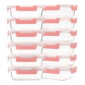 GULFLIN Glass Meal Prep Containers 12-Pack, 22oz Glass Food Storage Containers with Lids, Air-Tight, Leak-Resistant, Freezer to Microwave Safe-Pink Set - color: 22oz,Same Size - 12 Pack,Pink Set