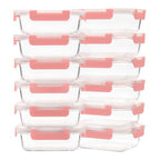 GULFLIN Glass Meal Prep Containers 12-Pack, 22oz Glass Food Storage Containers with Lids, Air-Tight, Leak-Resistant, Freezer to Microwave Safe-Pink Set - color: 22oz,Same Size - 12 Pack,Pink Set