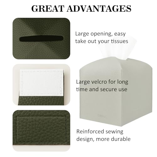 Tissue Box Cover Holder Square Tissue Cube Cover PU Leather Tissue Organizer with Bottom Belt for Bathroom, Tabletop, Car, Night Stands, Office, Home, Kitchen (2, OliveGreen) - color: Olivegreen