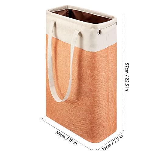 i BKGOO Laundry Basket with Handles Beige&Orange Slim Laundry Bin Collapsible Dirty Clothes Basket Narrow Laundry Bag Foldable Dirty Hamper for Camping, Dorms, Apartments - color: Beig&Orange