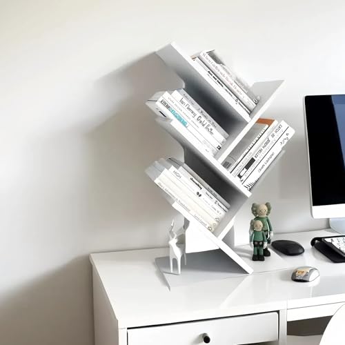 Godferyxin Small Bookcase for Desk Decor, 5-Tier White Wood Small Bookshelf – Compact Corner Mini Bookcase for Bedroom, Office, or Apartment, Holds Books, CDs, and Decor Book Tree Bookshelf - color: 5-tier-white