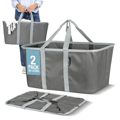 CleverMade Collapsible Laundry Tote 2-Pack (50L) – Foldable Carry-All Storage Bin for Laundry, Car Trunk, RV, Dorm & Home Organization - Charcoal - color: Charcoal Gray