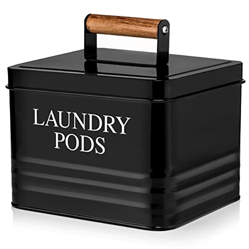 Calindiana Modern Farmhouse Metal Laundry Pods Holder with Lid - Space Saving Organization, Holds 81 Pods, Black - color: Black