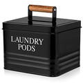 Calindiana Modern Farmhouse Metal Laundry Pods Holder with Lid - Space Saving Organization, Holds 81 Pods, Black - color: Black