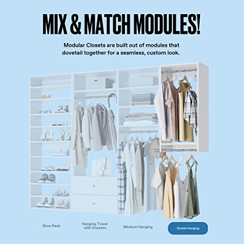 Double Hanging Closet Organizer - Modular System For Corner Closets - White, 36 Inch Wide - color: White, size: 36" Wide