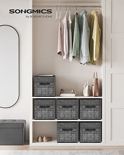 SONGMICS Storage Cubes, 11.8-Inch Non-Woven Fabric Bins with Double Handles, Set of 6, Closet Organizers for Shelves, Foldable, for Clothes, Classic Black UROB030B01 - color: Classic Black, size: 11.8"L x 11.8"W x 11.8"H