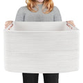 White Baskets for Organizing, 22" X 17" X 12" Rectangle Cotton Rope Storage Baskets, Woven Blanket Basket Living Room, Large Kids Toy Storage Organizer Bins, Baby Wicker Laundry Basket - color: White