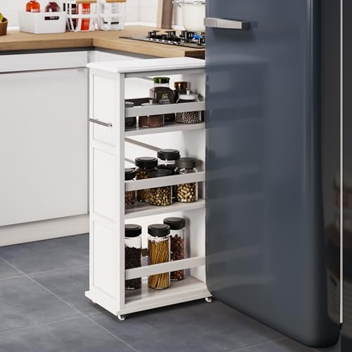 Lavish Home 3-Tier Slim Rolling Storage Cart - 16.7” x 9” Narrow Rolling Cart with Handle and Wheels for Bathroom, Laundry Room, and Kitchen Organization - Pull-Out Home Organizers (White) - color: White, size: 16.7”W x 9”D