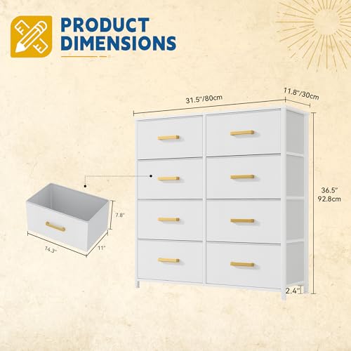 DWVO Fabric Dresser for Room, Tall Storage 8 Drawers, Black Dresser & Chest of Drawers, Storage Drawer Organizer for Closet, Living Room - color: White, style: 8-Drawer