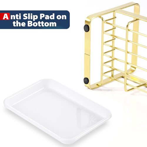 HULISEN Kitchen Sink Sponge Holder, 304 Stainless Steel Kitchen Soap Dispenser Organizer, Countertop Drainer with Removable Tray, not Including Dispenser and Brush, Gold - color: Gold, size: Medium