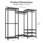 VIPEK V5 Medium Portable Closet Wardrobe Heavy Duty Clothes Rack, Freestanding Closet Metal Clothing Rack with 4 Hang Rods & 8 Shelves, Adjustable Custom Closet Rack, 56.7" Lx15.7 Wx76.4 H, Black - color: Black, size: V5 Medium