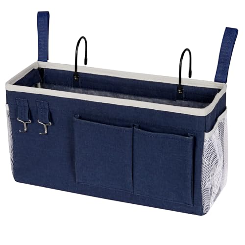 Bedside Storage Caddy/Bedside Hanging Storage Bag for Headboards Bunk Beds Dorm Rooms Book Phone Magazine Holder (Navy Blue) - color: Navy Blue