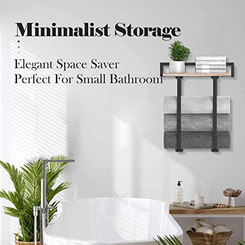 Xstydes Towel Racks for Bathroom Wall Mounted, Metal Towel Holder with Wooden Shelf for Folding Large Towels, Towel Storage for Small Bathroom Organizer Decor or RV Camping - color: Wood, size: Small
