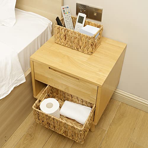 HOONEX Water Hyacinth Storage Baskets, Wicker Baskets for Storage, Hand Woven Baskets with Carry Handles, Set of 2, Natural - color: Natural (Water Hyacinth), size: 12 x 8 x 6 inches