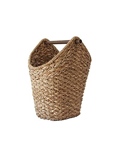 Creative Co-Op Bankuan Braided Oval Toilet Paper Basket with Wood Bar - color: Natural