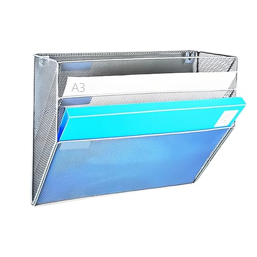 3 Tier Wall File Organizer, A3 Office Hanging Magazine Holder, Desktop Vertical Mail Paper Folder Holder Rack, Home Office Organization and Storage, Black (3 Tier,Silver) - color: A3 ,3 Tier ,Silver