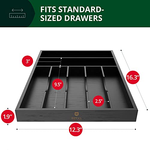 ROYAL CRAFT WOOD Luxury Bamboo Kitchen Drawer Organizer - Silverware Organizer - Utensil Holder and Cutlery Tray with Grooved Drawer Dividers for Flatware and Kitchen Utensils (7 Slot, Black) - color: Black, size: 7 Slot