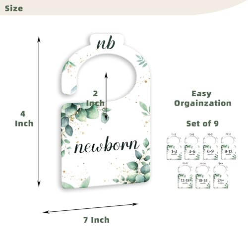 JMOST Eucalyptus Baby Closet Dividers for Nursery Closet Organizer, Newborn to 24 Months Size Clothes, Greenery Hangers with Size Dividers, Double Sided - color: Greenery