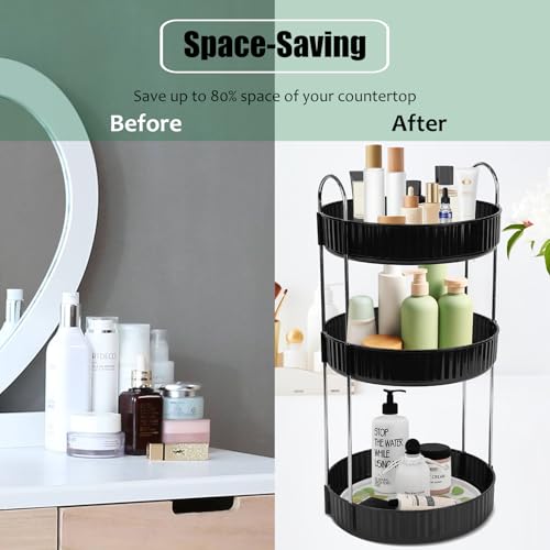 Rotating Makeup Organizer Countertop 3 Tier Lazy Susan Trays Spinning Skincare Perfume Storage for Bathroom Counter Vanity, Black - color: Black, size: 3 Tier