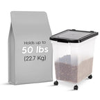 IRIS USA 50 Lbs / 65 Qt WeatherPro Airtight Pet Food Storage Container with Removable Casters, for Dog Cat Bird and other Pet Food Storage Bin, Keep Fresh, Translucent Body, Easy Mobility, Clear/Black