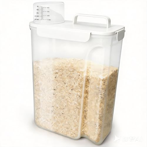 Komzon Rice Storage Containers, Airtight Cereal Containers Storage, with Pouring Spout Portable Handle for Flour, Pasta, Grain and Baking, Pet Dog Cat Bird Food Container 20lb White - color: 20lb White